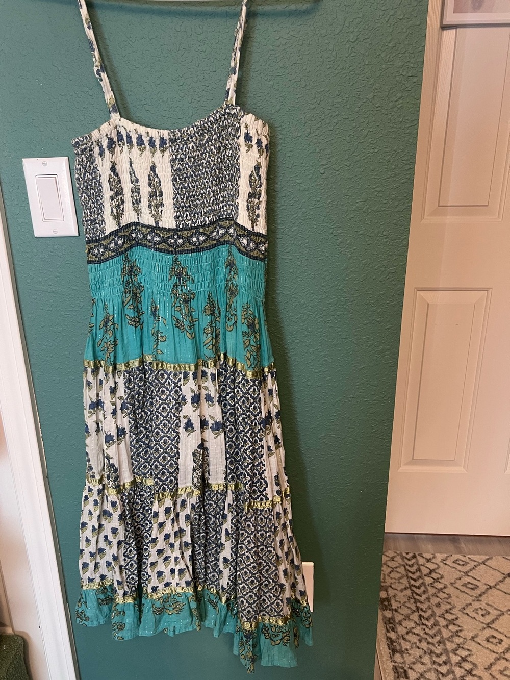 Y2K Tiered Sundress in Teal and Cream